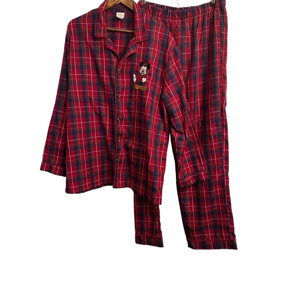 Disney Store Mickey Mouse Pajama Set Men’s Large Plaid Light Flannel Christmas