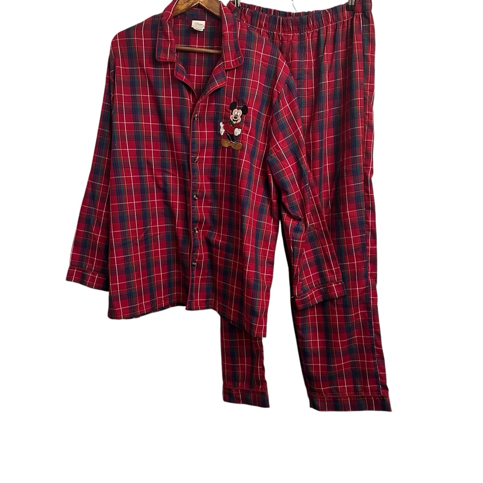 Disney Store Mickey Mouse Pajama Set Men’s Large Plaid Light Flannel Christmas