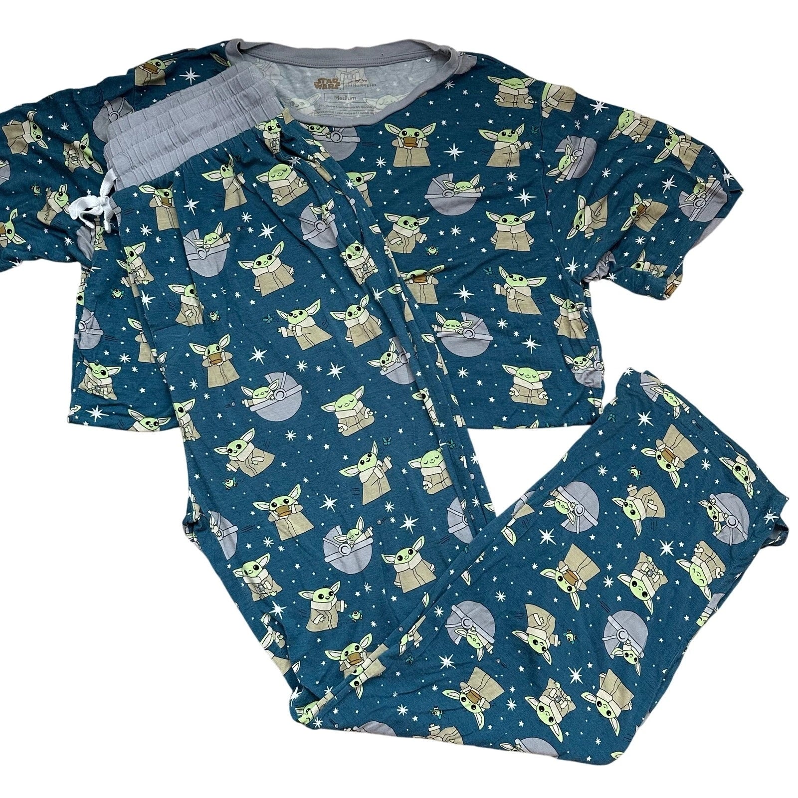 Little Sleepies Mens Adult Medium Grogu Star Wars Pajama Set Preowned