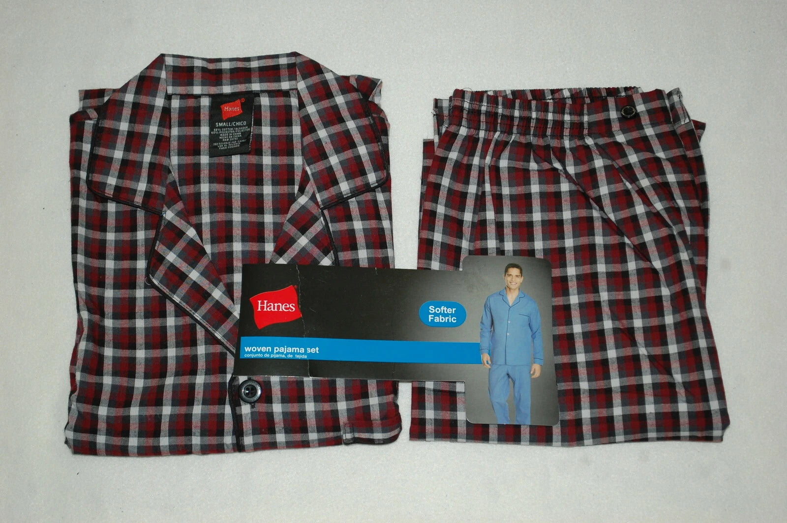 Mens L/S Pajama Set BURGUNDY BLACK WHITE PLAID Button Up Shirt, Pants S M XL 2X