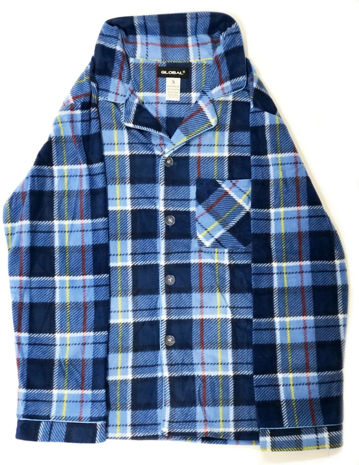 Men's Long Sleeve Pajama Lounge Set Comfortable PJ's Soft Fleece Plaid Sleepwear