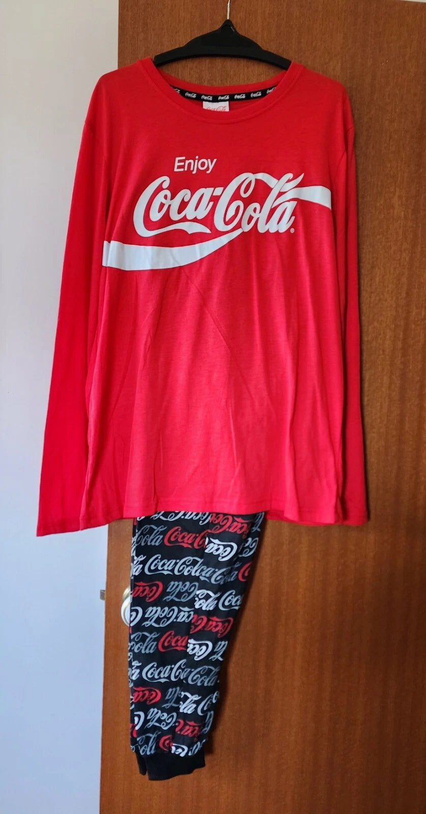 Enjoy Coca-Cola Logo Coke Mens Red Black Printed 2 Piece Pyjama Set Size M New