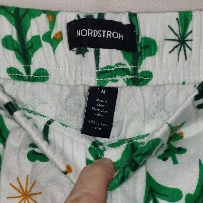 Nordstrom Pajama Set Mens MEDIUM Christmas Trees Flannel Long Sleeve $69 NEW