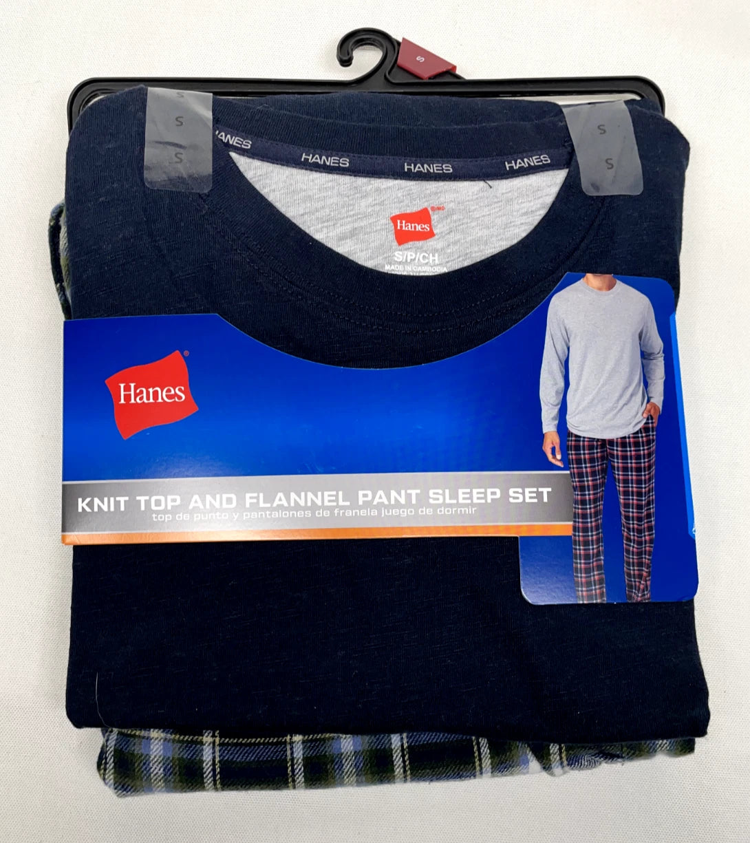 HANES Men’s Knit Top And Ultra Soft Flannel Sleep Pants 2-Piece Set, Sizes: S, L