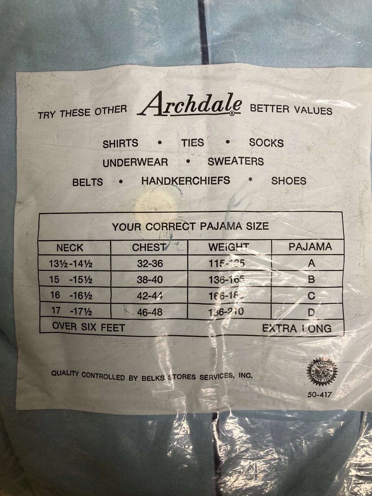 mens vintage light blue pajama set NEW Archdale (size 42/44)