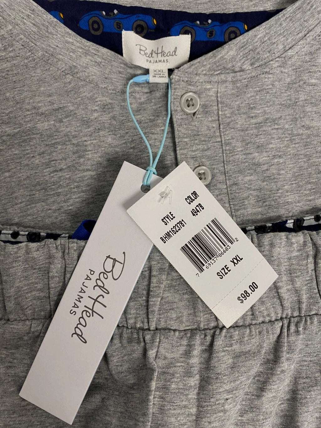 $98 Bedhead Men Grey Henley Cotton Stretch Relaxed Sleepwear Pajama Set Size XXL