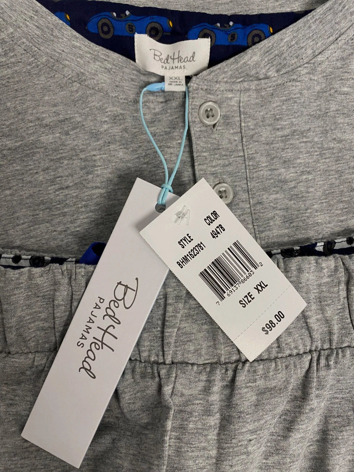$98 Bedhead Men Grey Henley Cotton Stretch Relaxed Sleepwear Pajama Set Size XXL