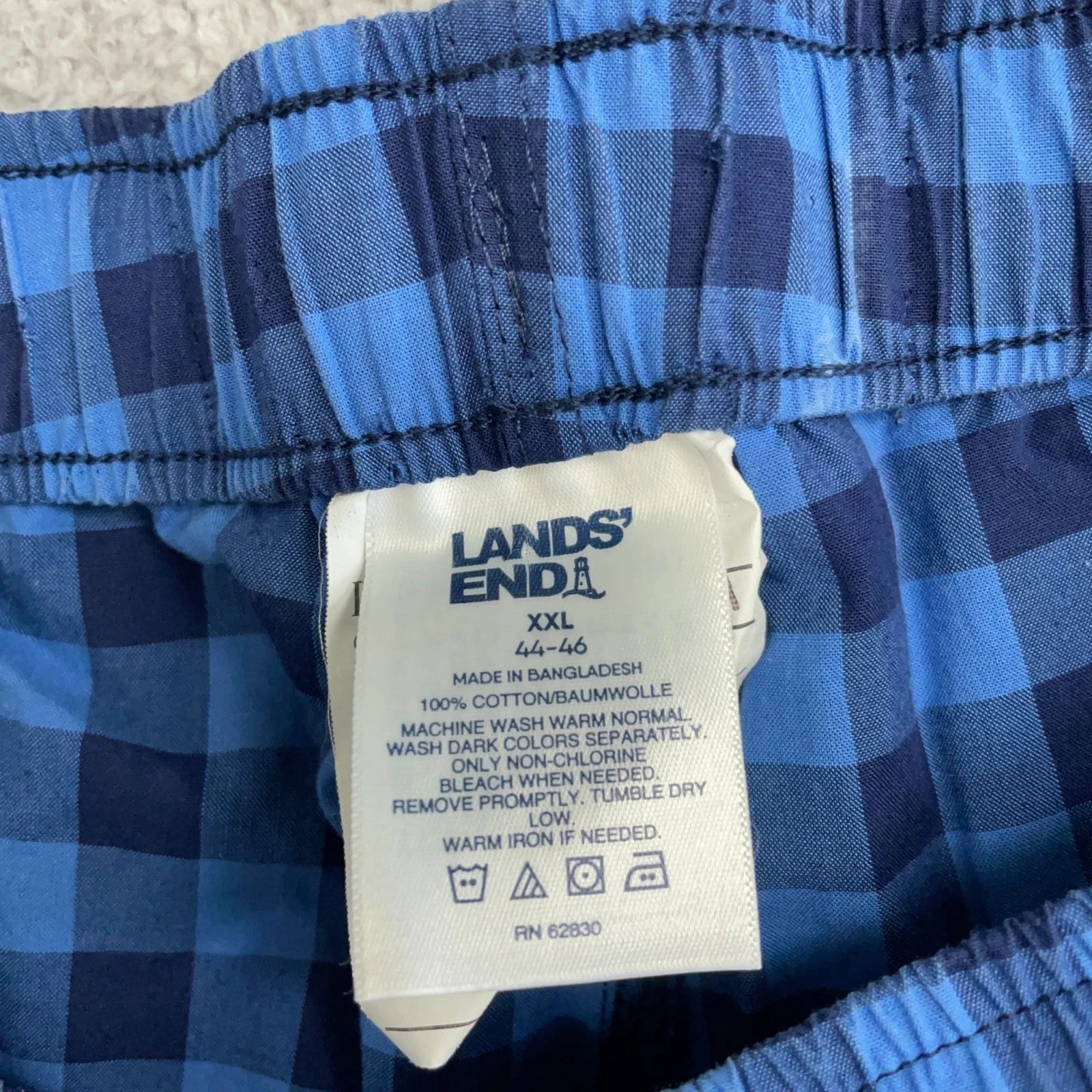 NWOT Lands' End Men's XXL Blue Check Pajama Set 100% Cotton
