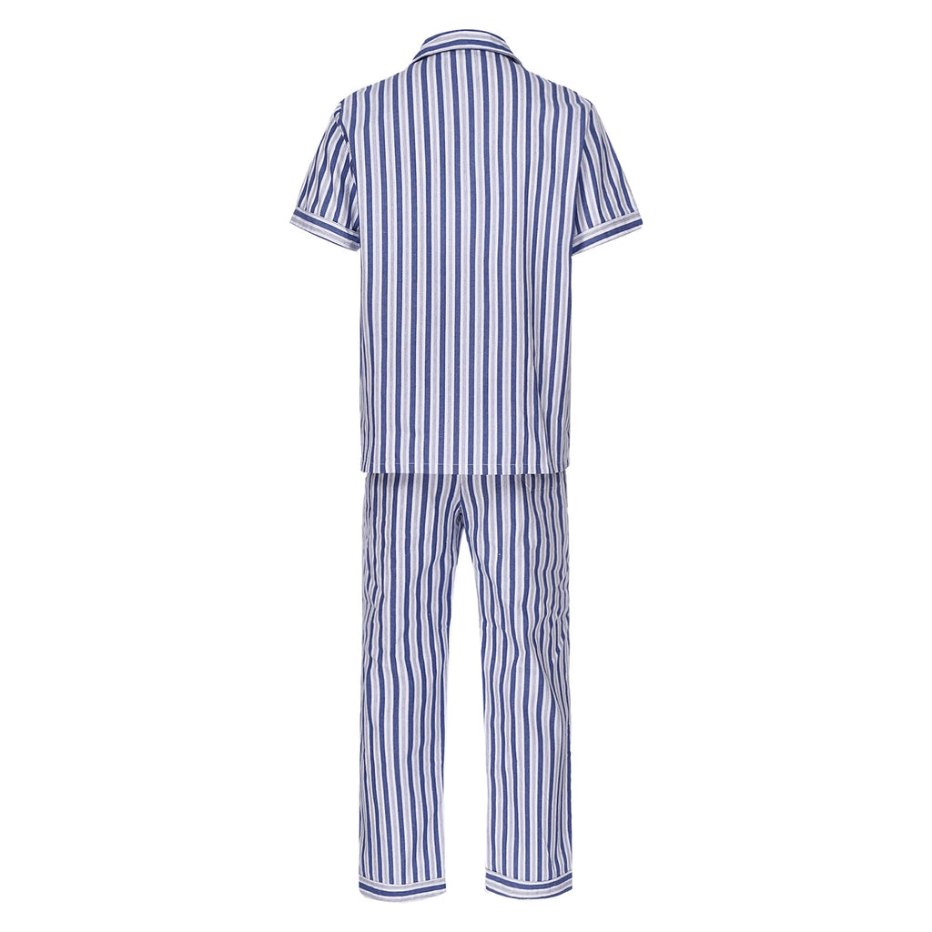 Mens Pajama Set Button Down Sleepwear Shirt Homewear Striped Nightgown Pockets