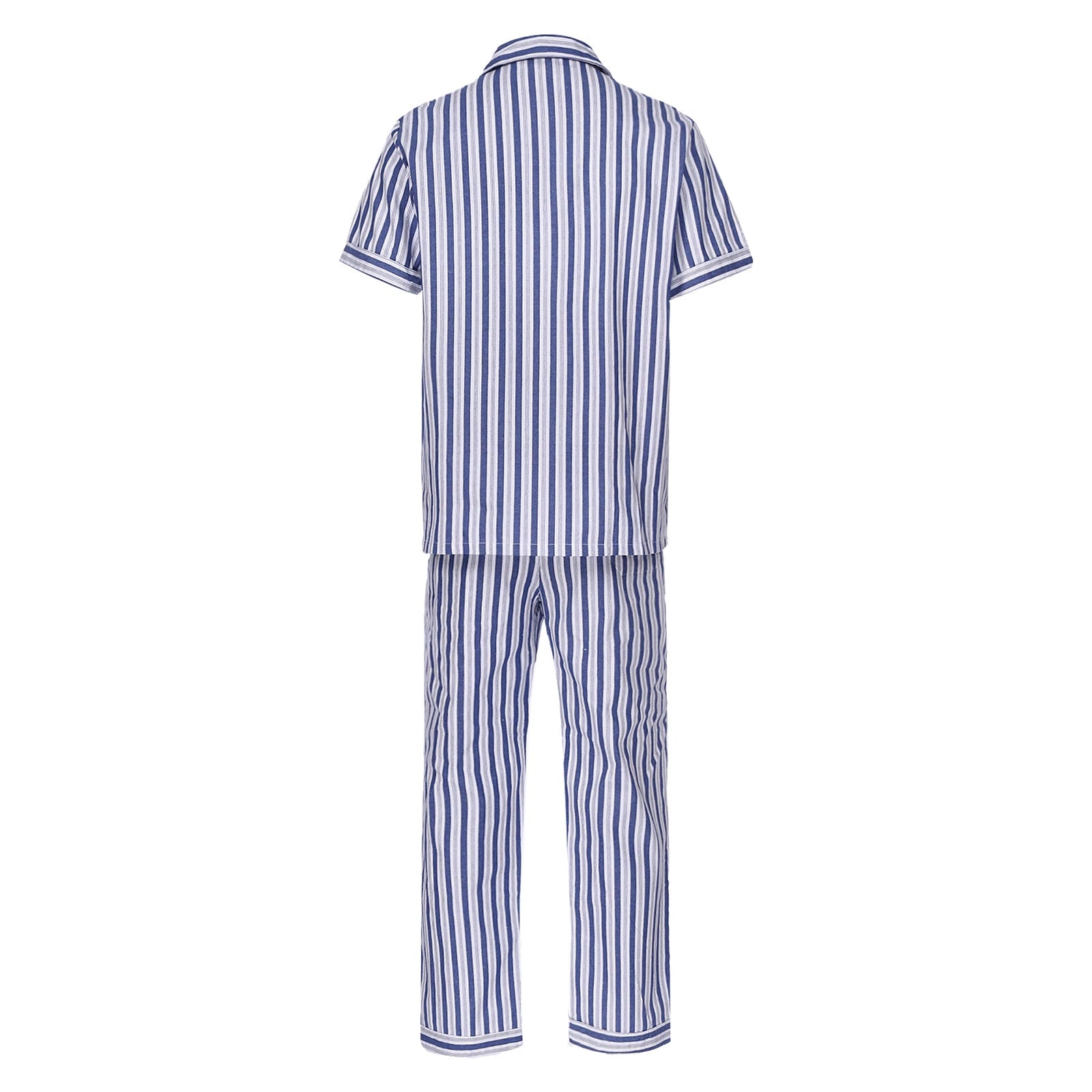 Mens Pajama Set Button Down Sleepwear Shirt Homewear Striped Nightgown Pockets
