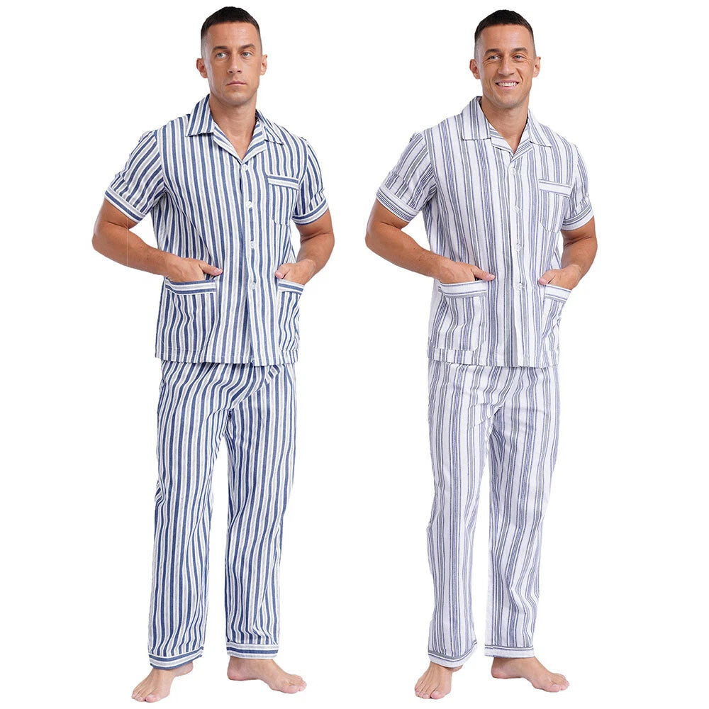 Mens Homewear Sleep Pajama Set Outfit Sleepwear Pockets Nightgown With Pants