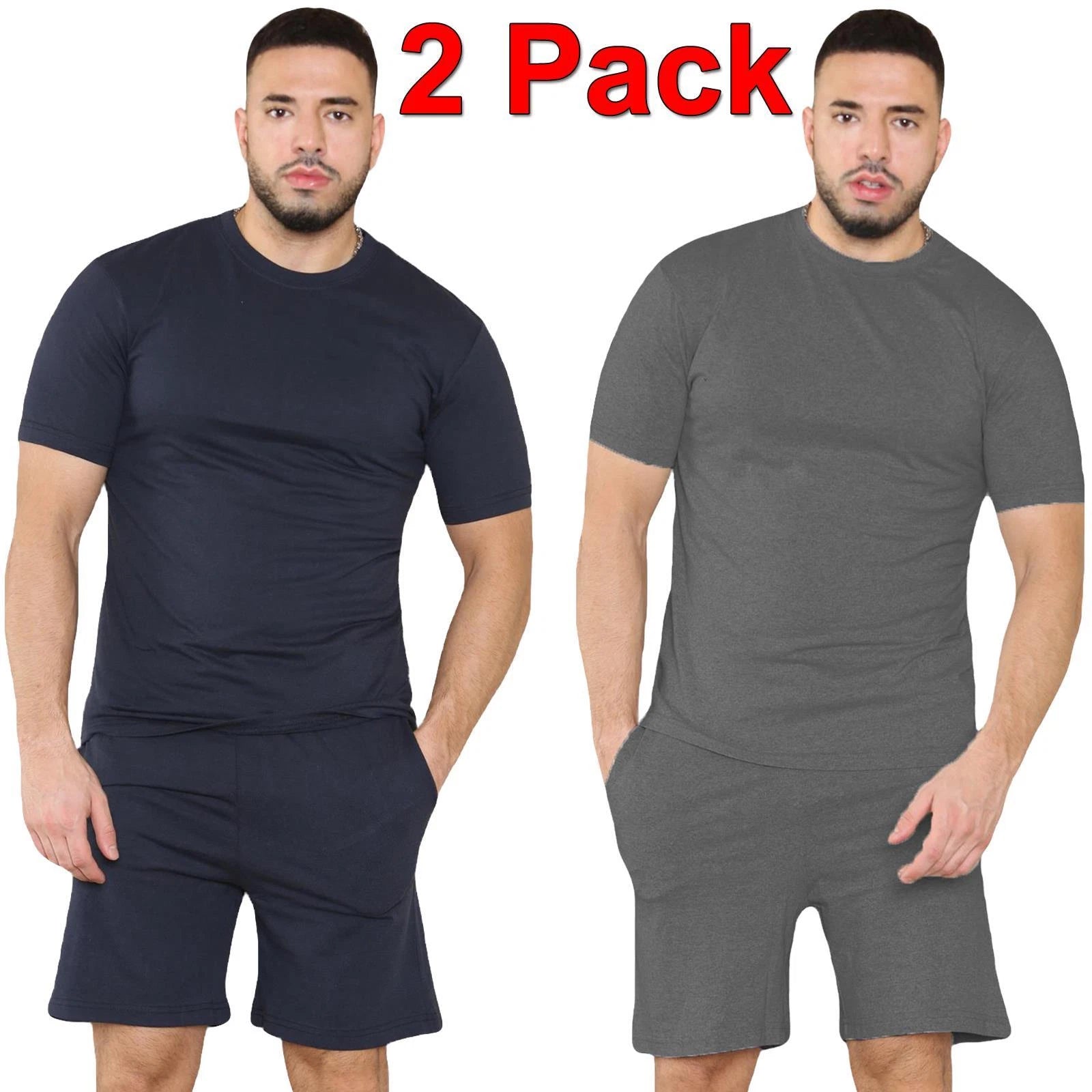 2 Pack Mens Pyjamas T Shirt Shorts Set Nightwear Loungewear Short Sleeve Pjs