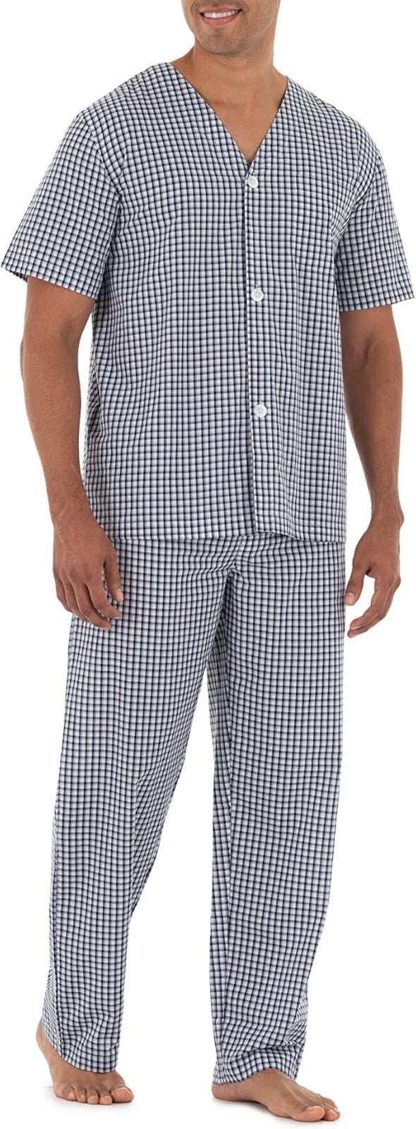 Fruit of the Loom Pajama Lounge Set Men Size 4XL Navy Plaid Check Drawstring NEW