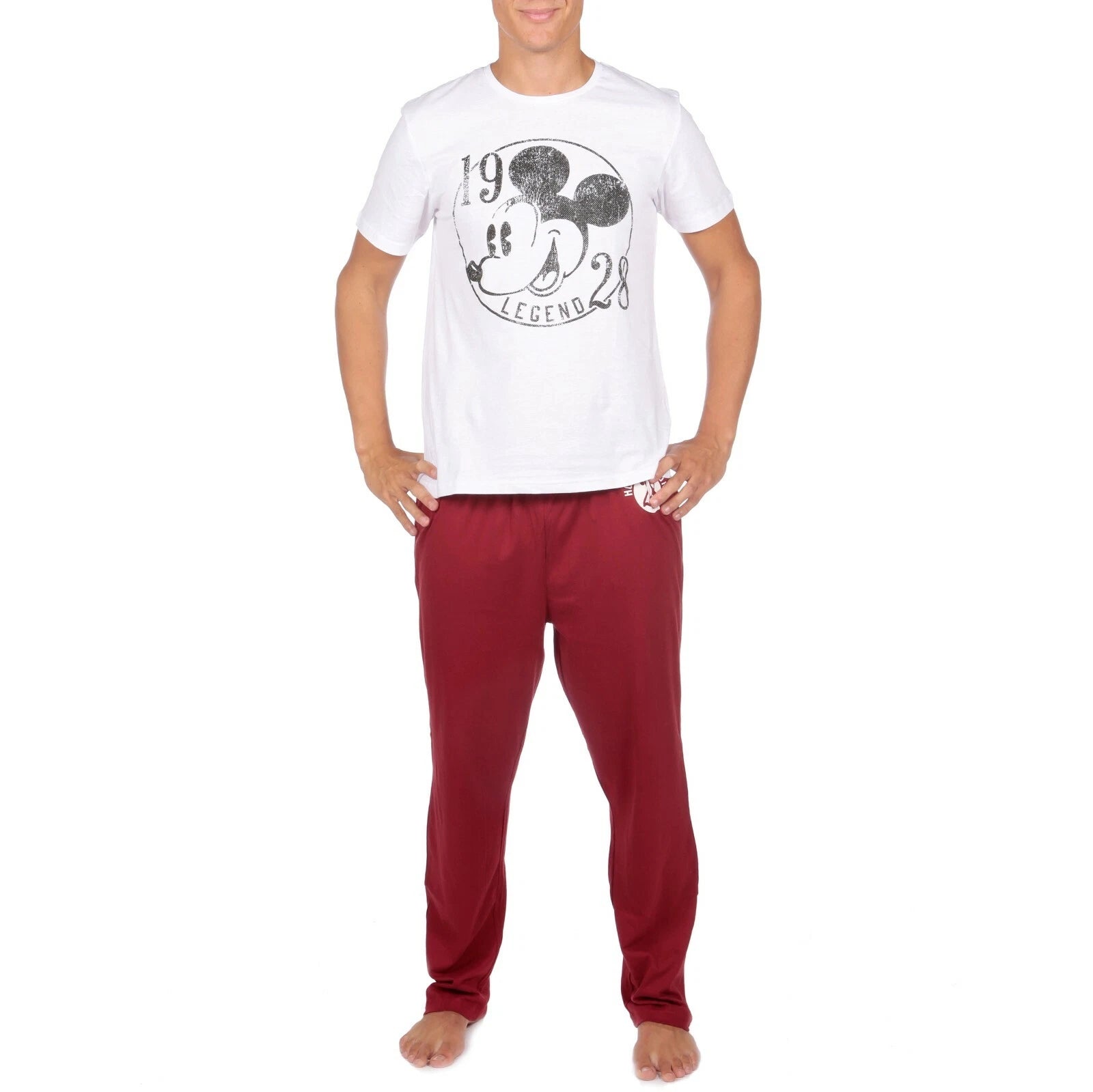 Mickey Mouse Pyjamas Adult Mens S-XXL Loungewear Pyjama Set PJs Set White Red
