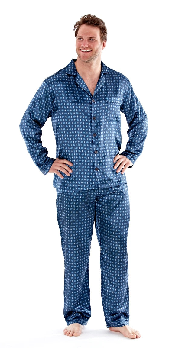 Men's Luxury Silky Satin Printed Pyjama Sets  Kimono Gown Size M up to 2XL Gift