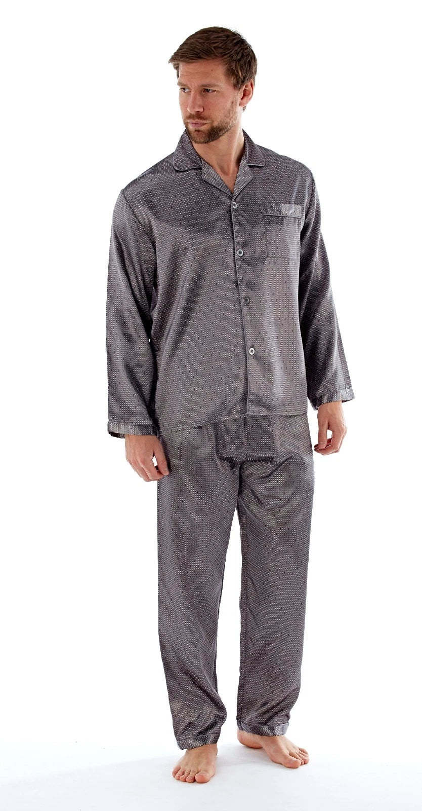 Men's Luxury Silky Satin Printed Pyjama Sets  Kimono Gown Size M up to 2XL Gift