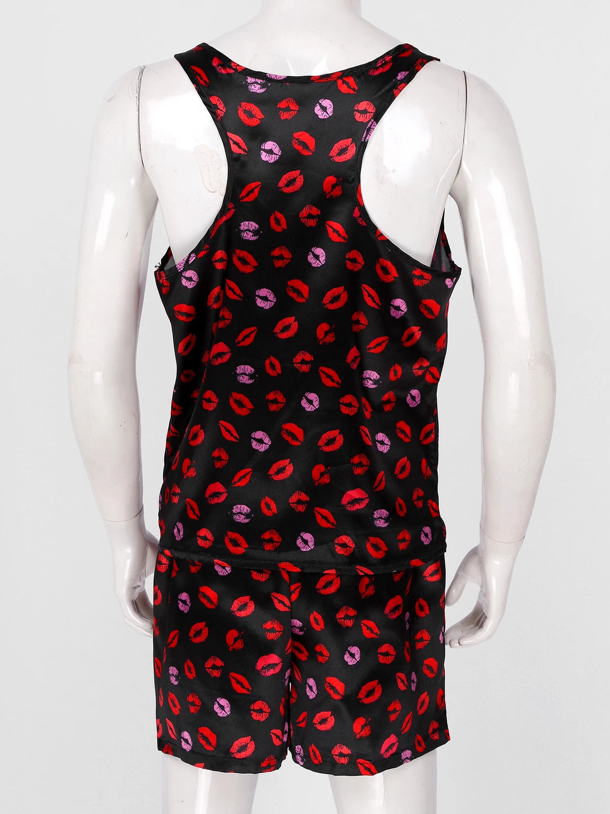 Mens Satin Pajamas Set Sleeveless Tank Top with Shorts Sleepwear Nightwear