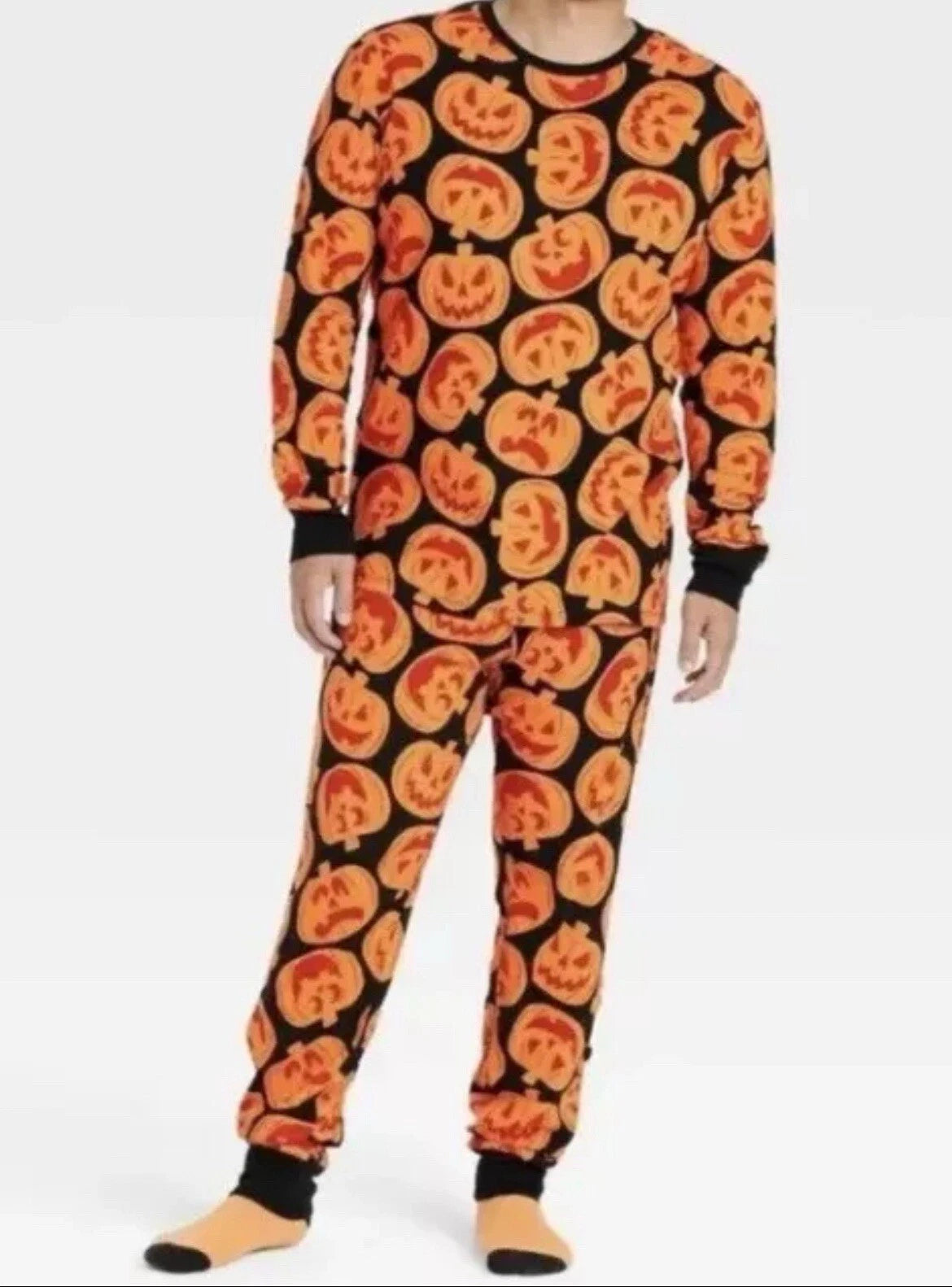 Hyde and EEK Men's Pajama Set Plus Size 5XL TALL Pumpkins Orange Black Halloween