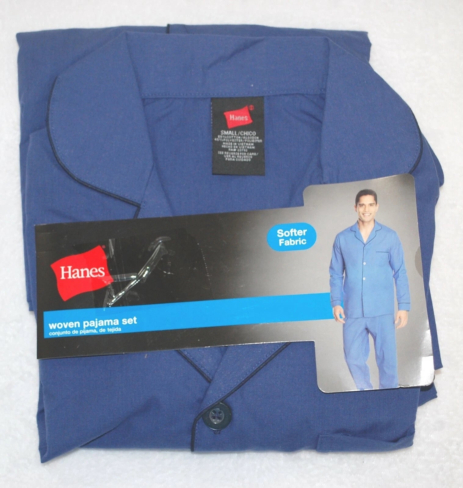 Mens L/S Woven Pajamas Set DARK BLUE Button Front CHEST POCKET Pants SIZE S