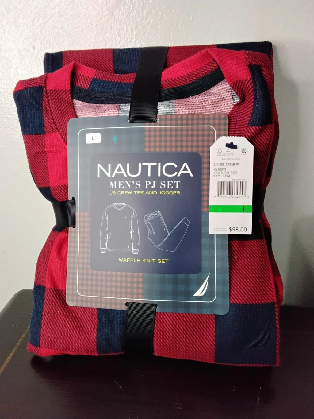 Nautica Men's 2-piece Waffle Knit Pajama Set Buffalo Red Size L