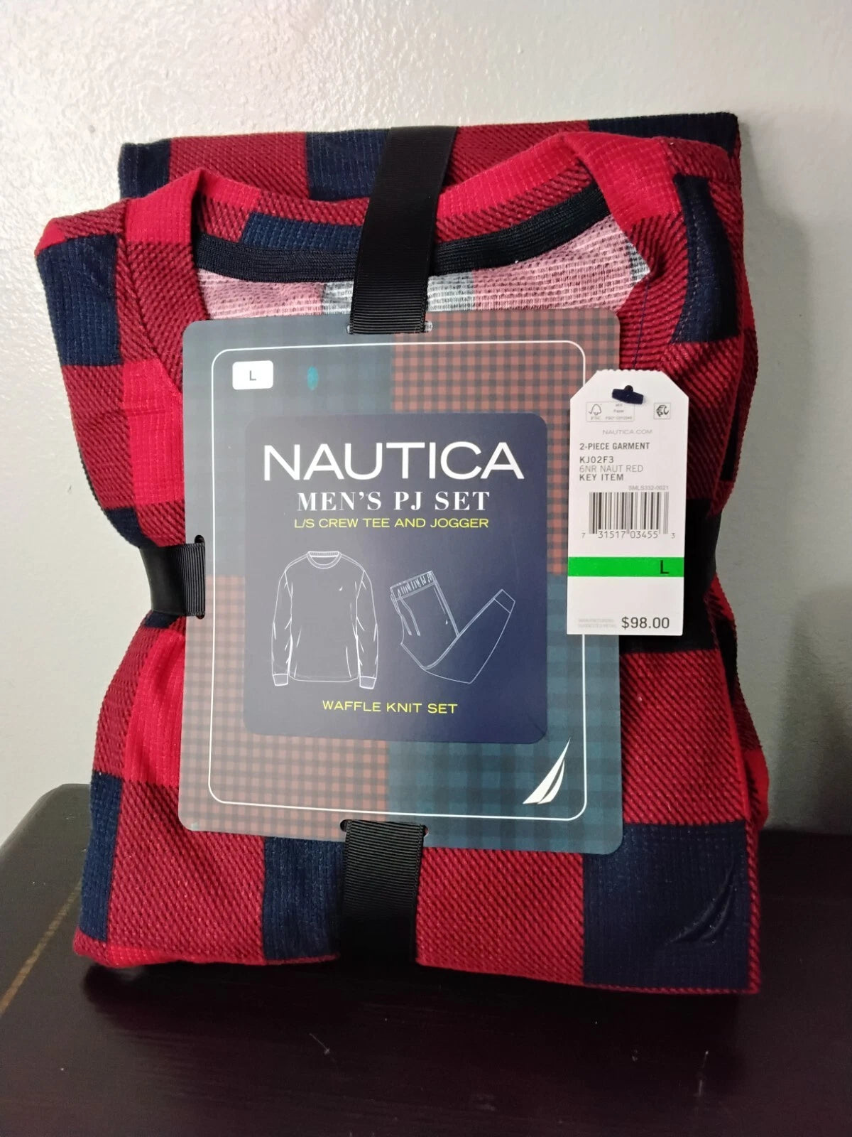 Nautica Men's 2-piece Waffle Knit Pajama Set Buffalo Red Size L