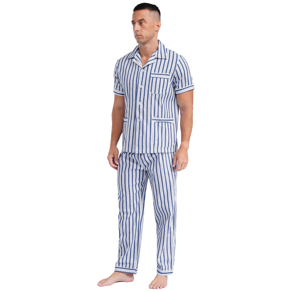 Mens Homewear Sleep Pajama Set Outfit Sleepwear Pockets Nightgown With Pants