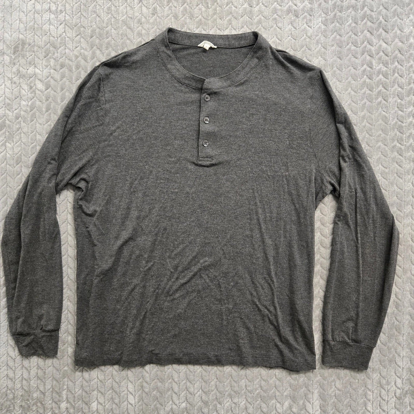 Eberjey Henry Mens Gray Modal Blend Lounge Pajama Set Henley Long Sleeve Medium
