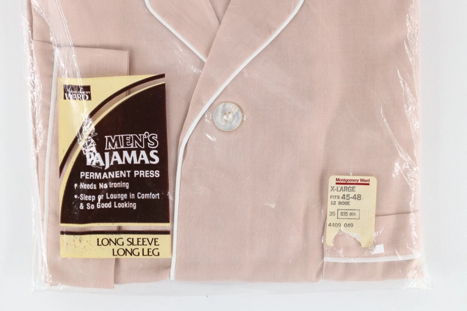 Deadstock Vintage 70s Streetwear Mens XL 2 Piece Long Sleeve Pajamas Set Rose