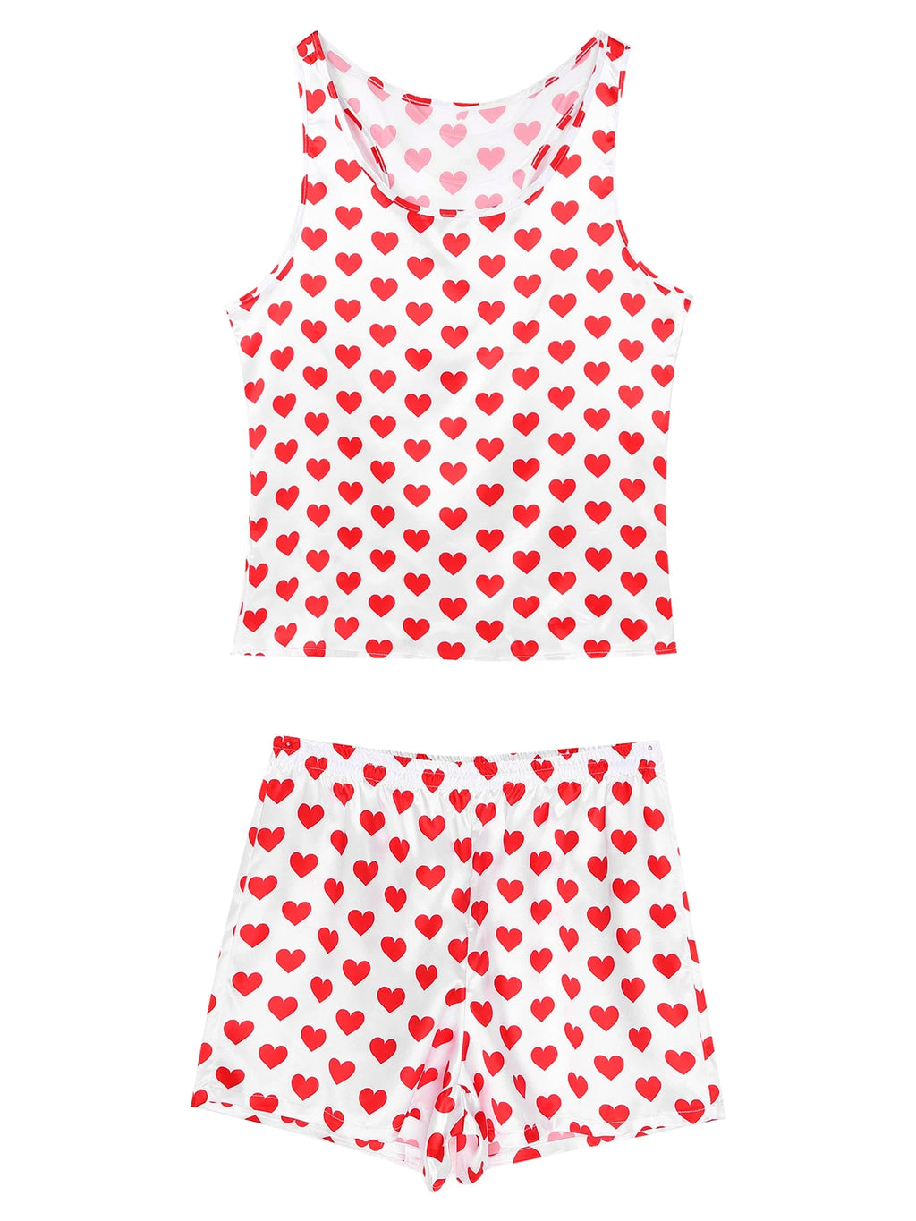 Mens Satin Pajamas Set Sleeveless Tank Top with Shorts Sleepwear Nightwear