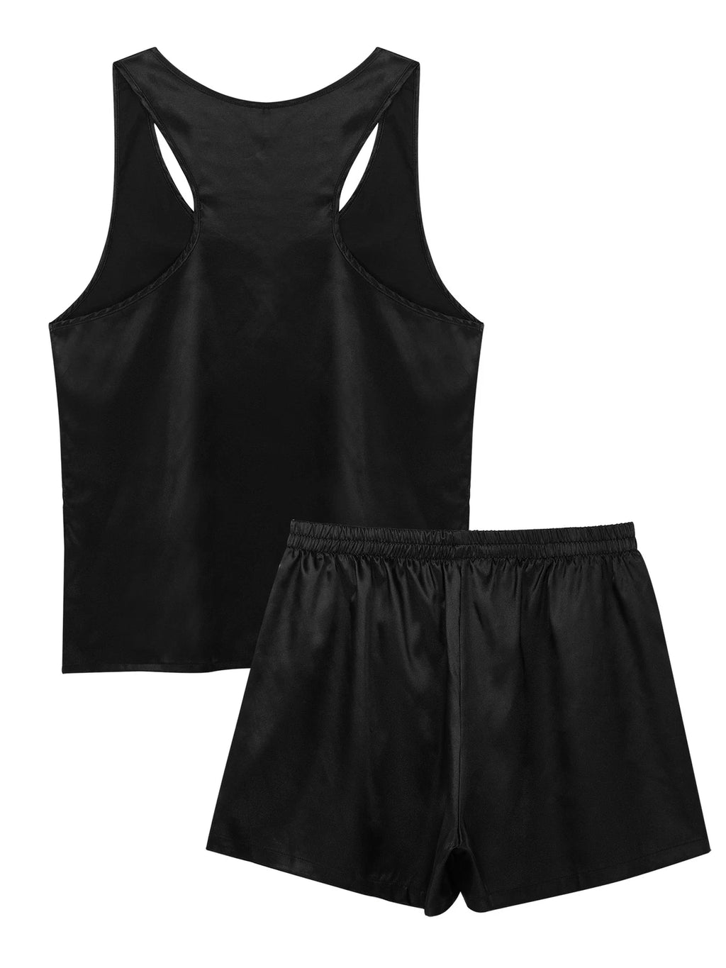 Mens Satin Pajamas Set Lounge Shorts Tank Top Silk Shirt Sleepwear Nightwear