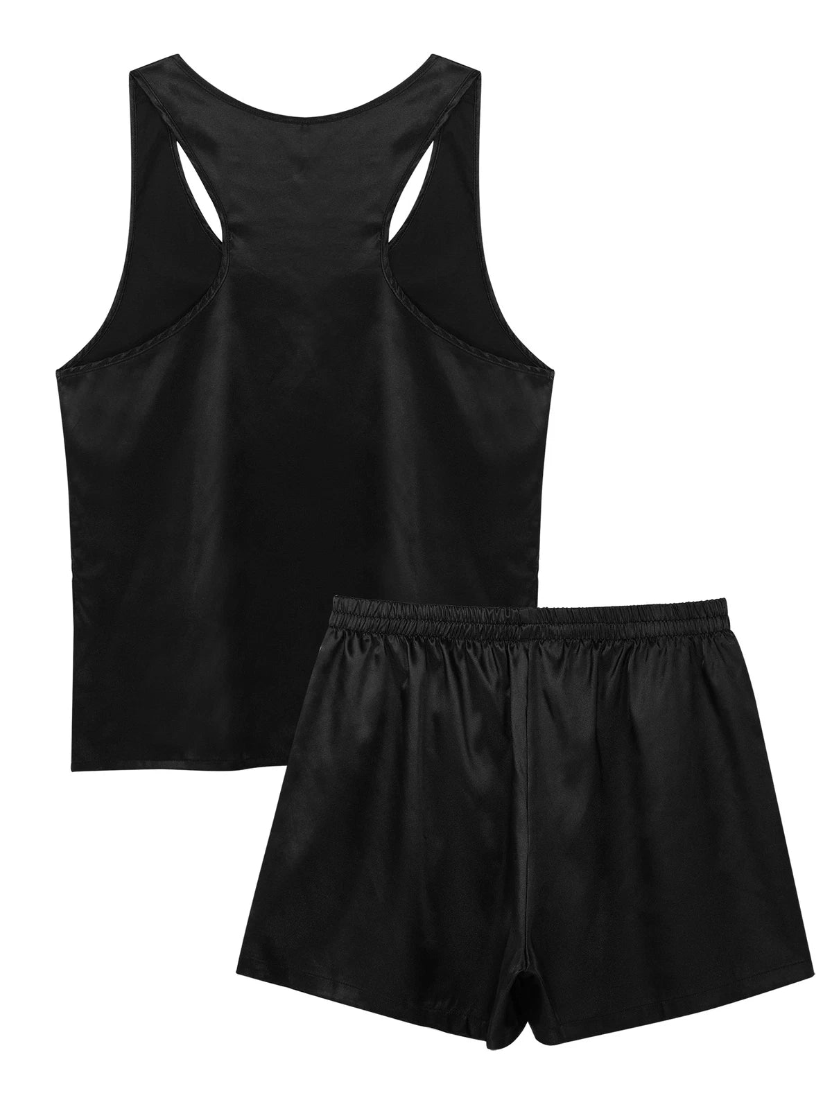 Mens Satin Pajamas Set Lounge Shorts Tank Top Silk Shirt Sleepwear Nightwear