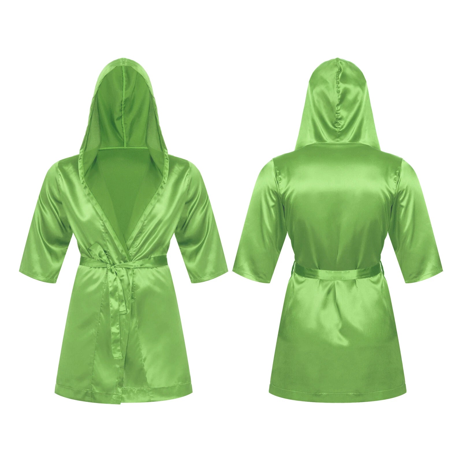 Men's Silk Satin Pajamas Hooded Bathrobe with Belted Set Bath Robe Sleepwear