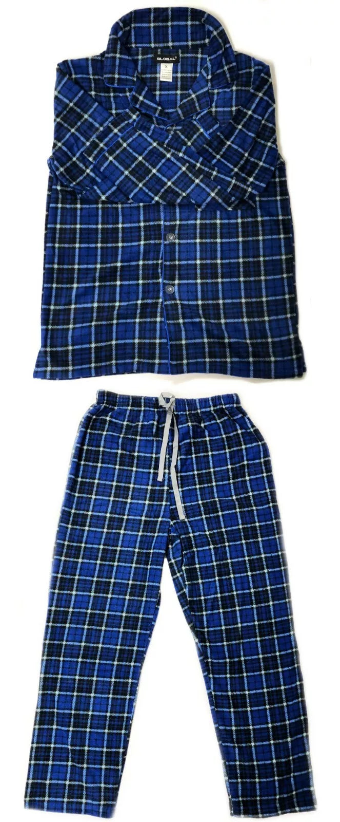 Men's Long Sleeve Pajama Lounge Set Comfortable PJ's Soft Fleece Plaid Sleepwear