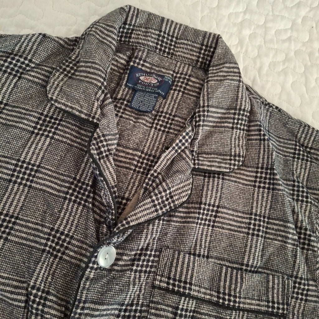 Flannel Pajamas Black Tan plaid mens M Adjust. Waist Cotton Old Money Grandpa