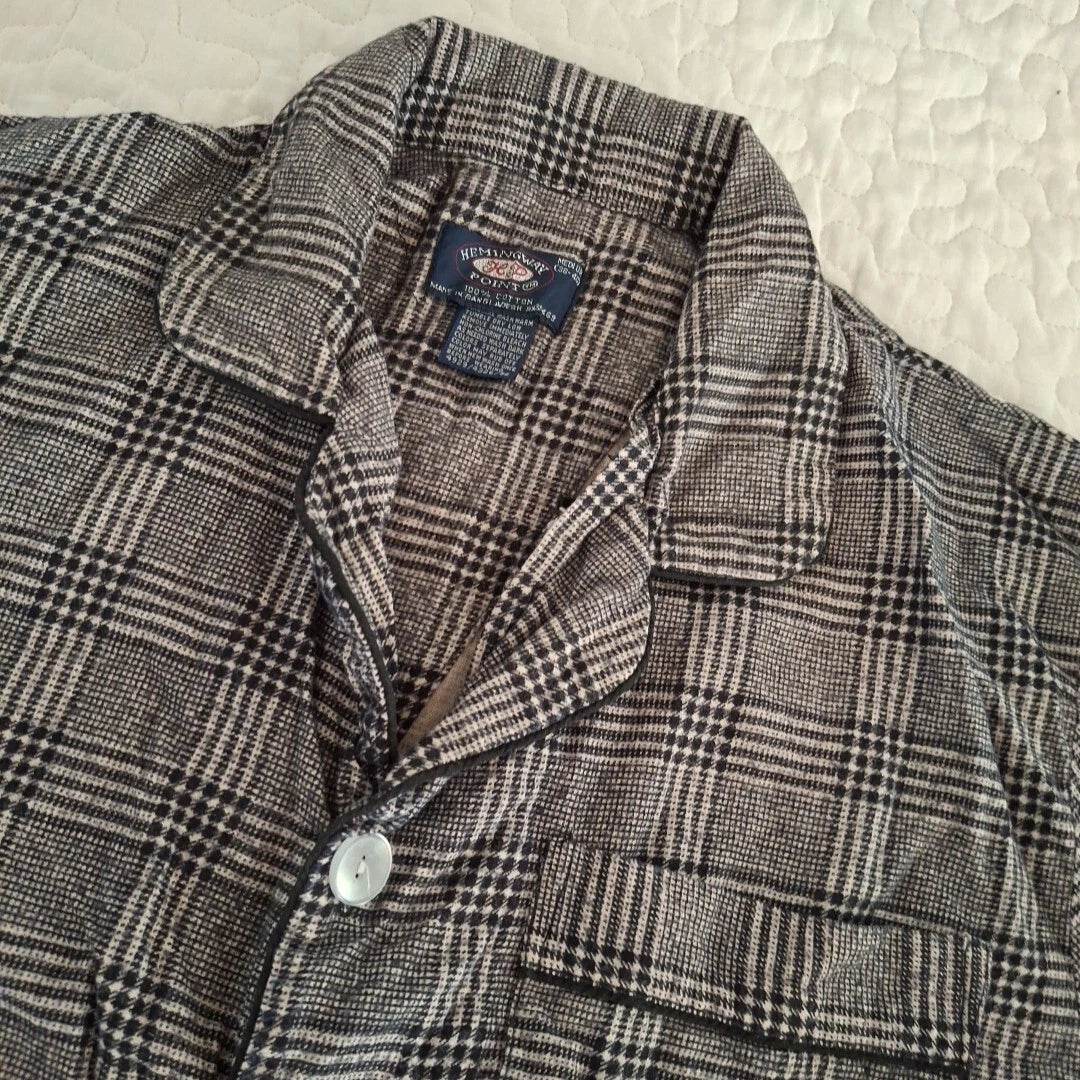 Flannel Pajamas Black Tan plaid mens M Adjust. Waist Cotton Old Money Grandpa