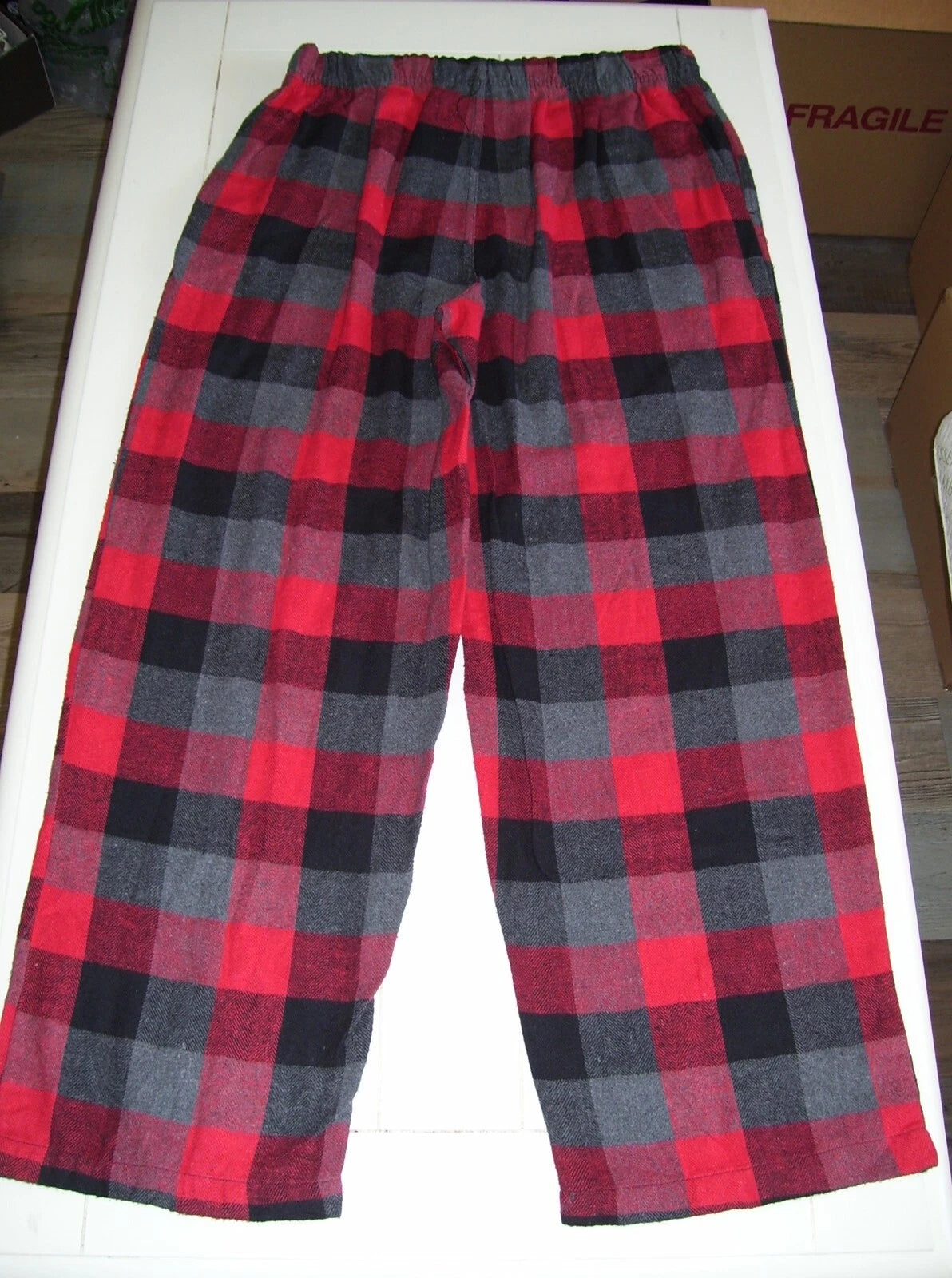 Perry Ellis Portfolio 2 Pc Black LS Shirt Flannel Buffalo Plaid Pants Pajamas L