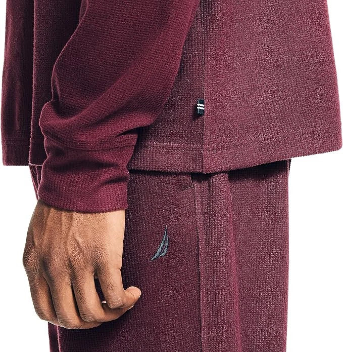 Nautica Men's Waffle Pajama Pant Set, Royal Burgundy, XL