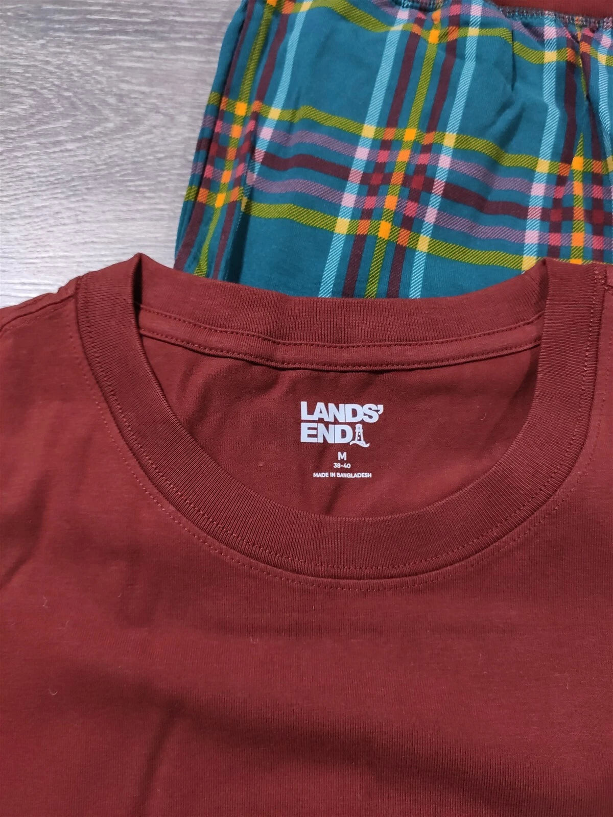 Lands End Pajama Set Adult Medium Red Plaid Lounge Pant PJs Shirt Gift Mens