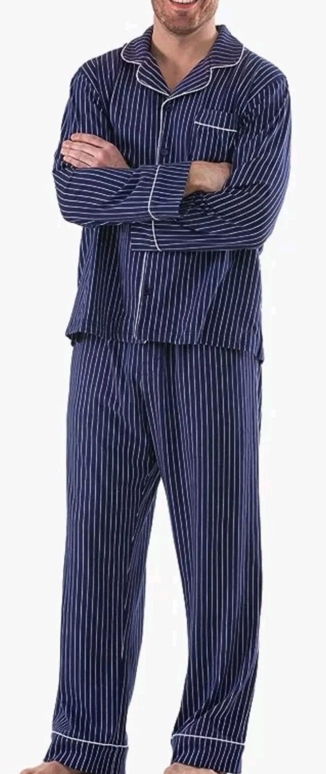 Pajamagram Pajamas Mens XL Blue Striped Sneezy Sleep Set Stretch Cotton New