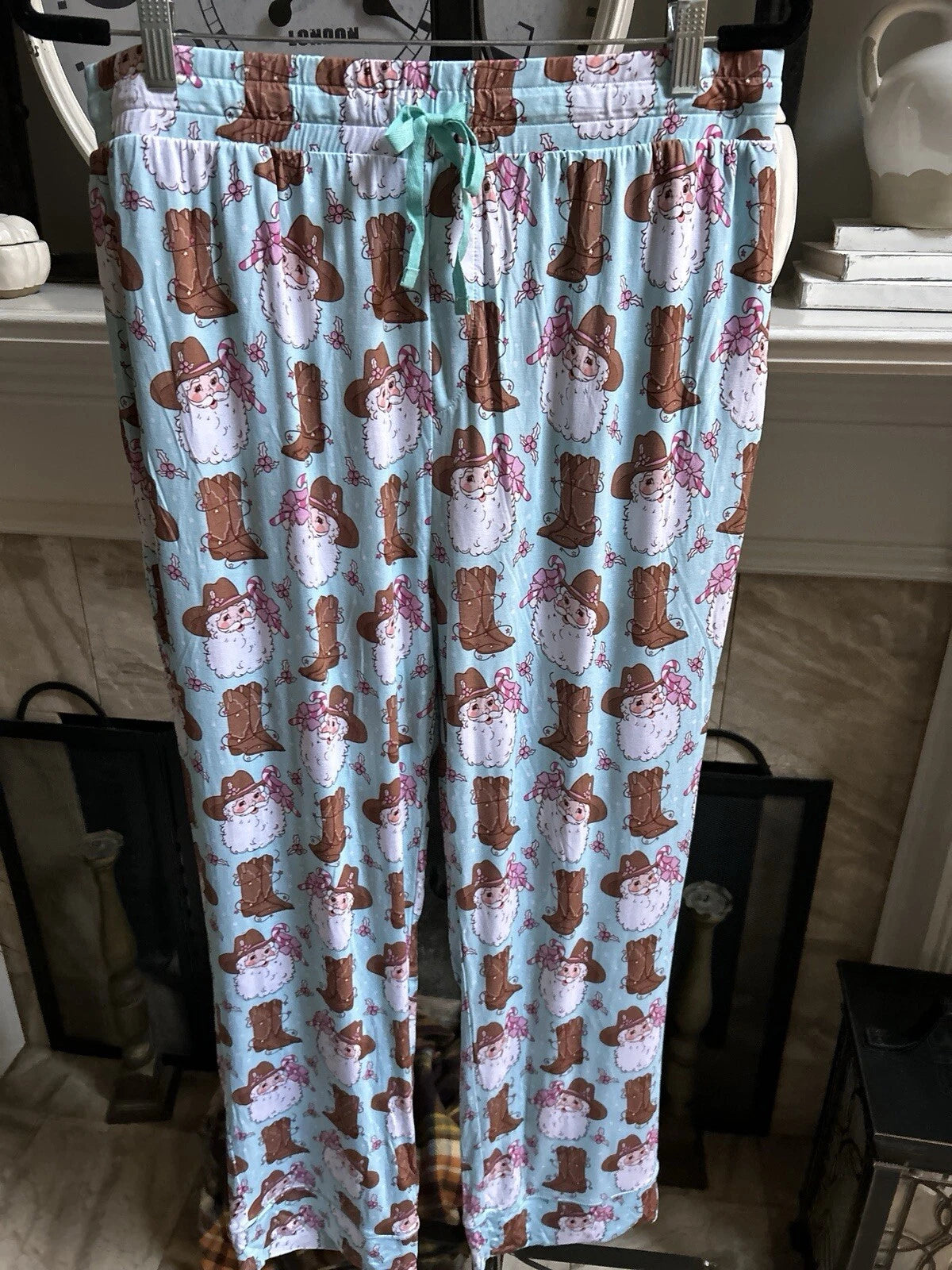NEW NWT $55 SWEETHART "Cowboy Santa" men's Christmas pajamas pajama set XL