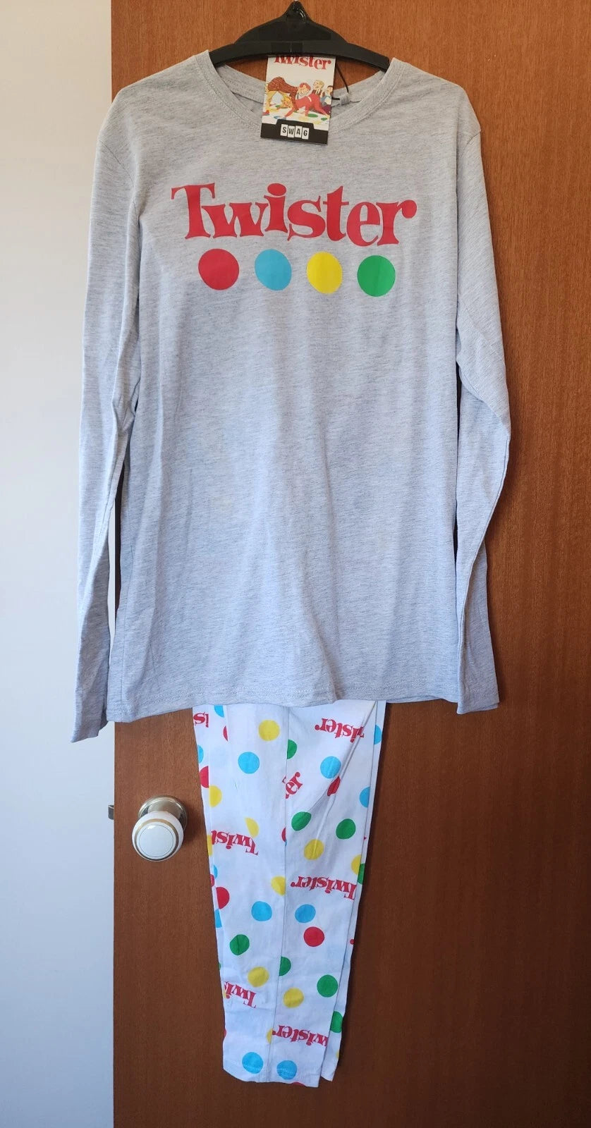 Hasbro Gaming Twister Mens Grey White Printed 2 Piece Pyjama Set Size M New