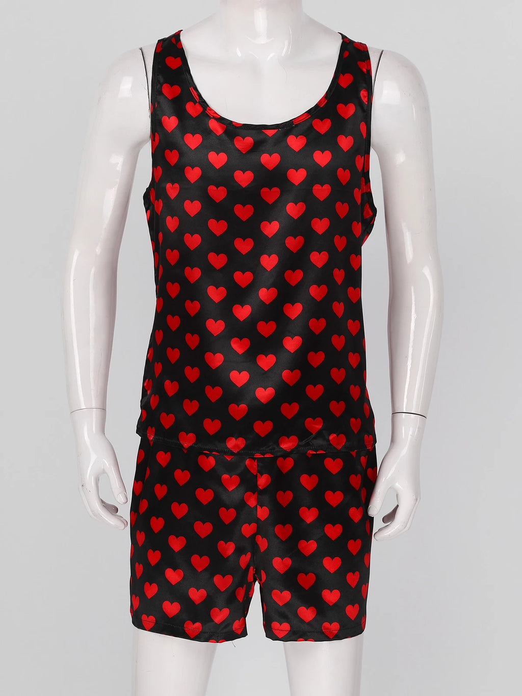 Mens Satin Pajamas Set Sleeveless Tank Top with Shorts Sleepwear Nightwear