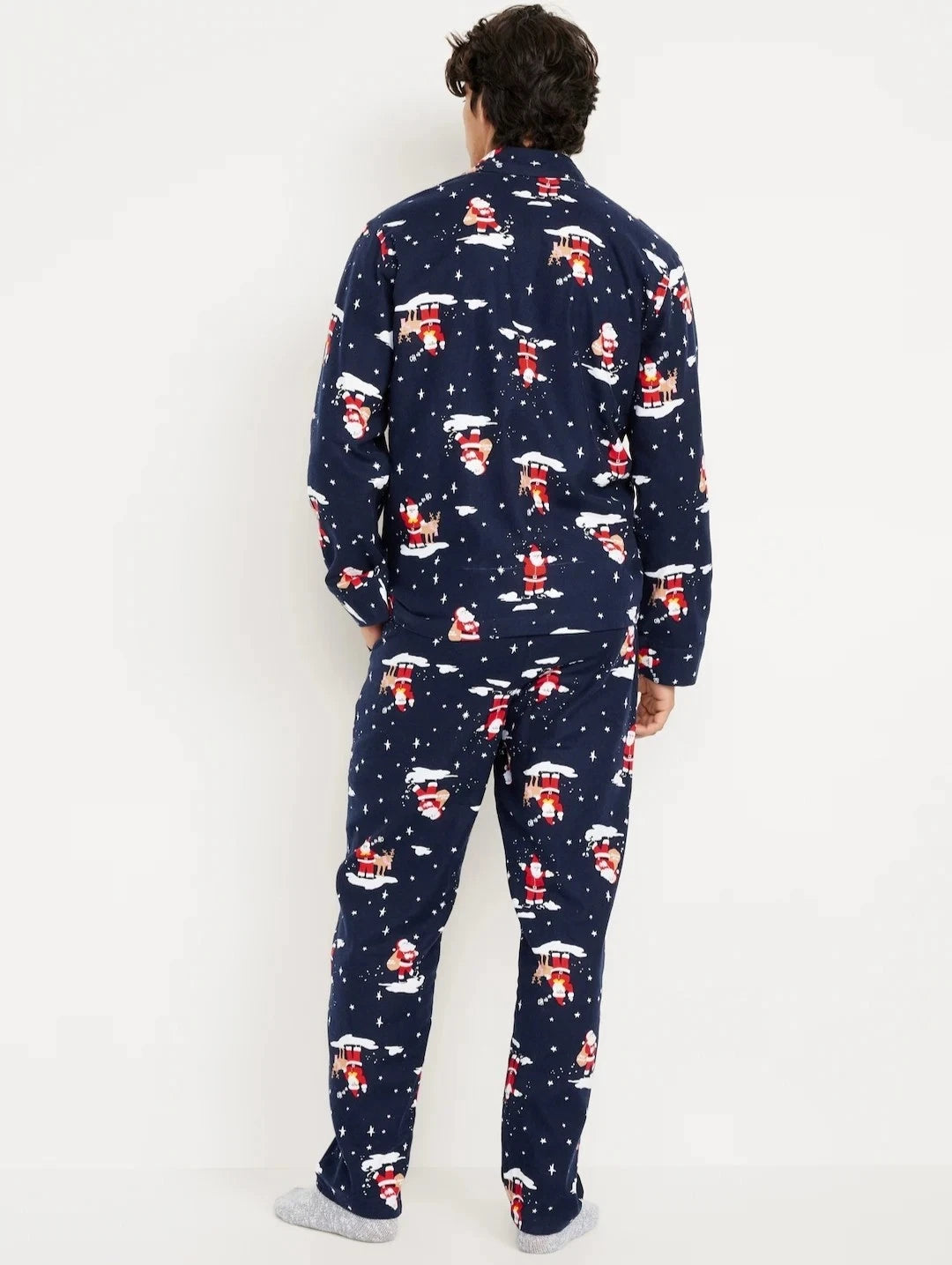 Old Navy Printed Flannel Pajama Set Men's S Small Christmas Print Santa Navy