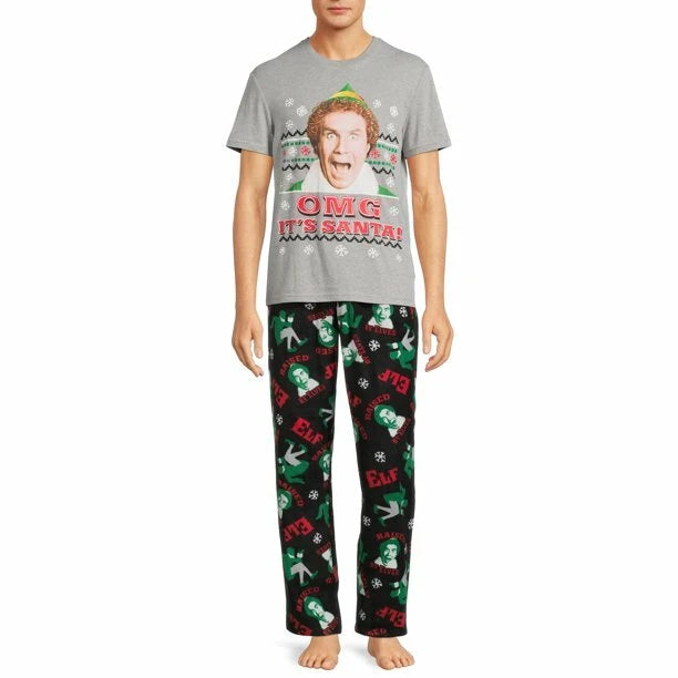 Elf Men’s Graphic T-Shirt and Pants Sleepwear Set 2-Piece Medium OMG It's Santa