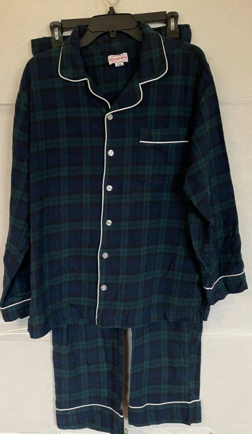 Lanz of Salzburg Men's Flannel Pajama - GREEN BLUE Tartan Plaid Size SMALL NWOT