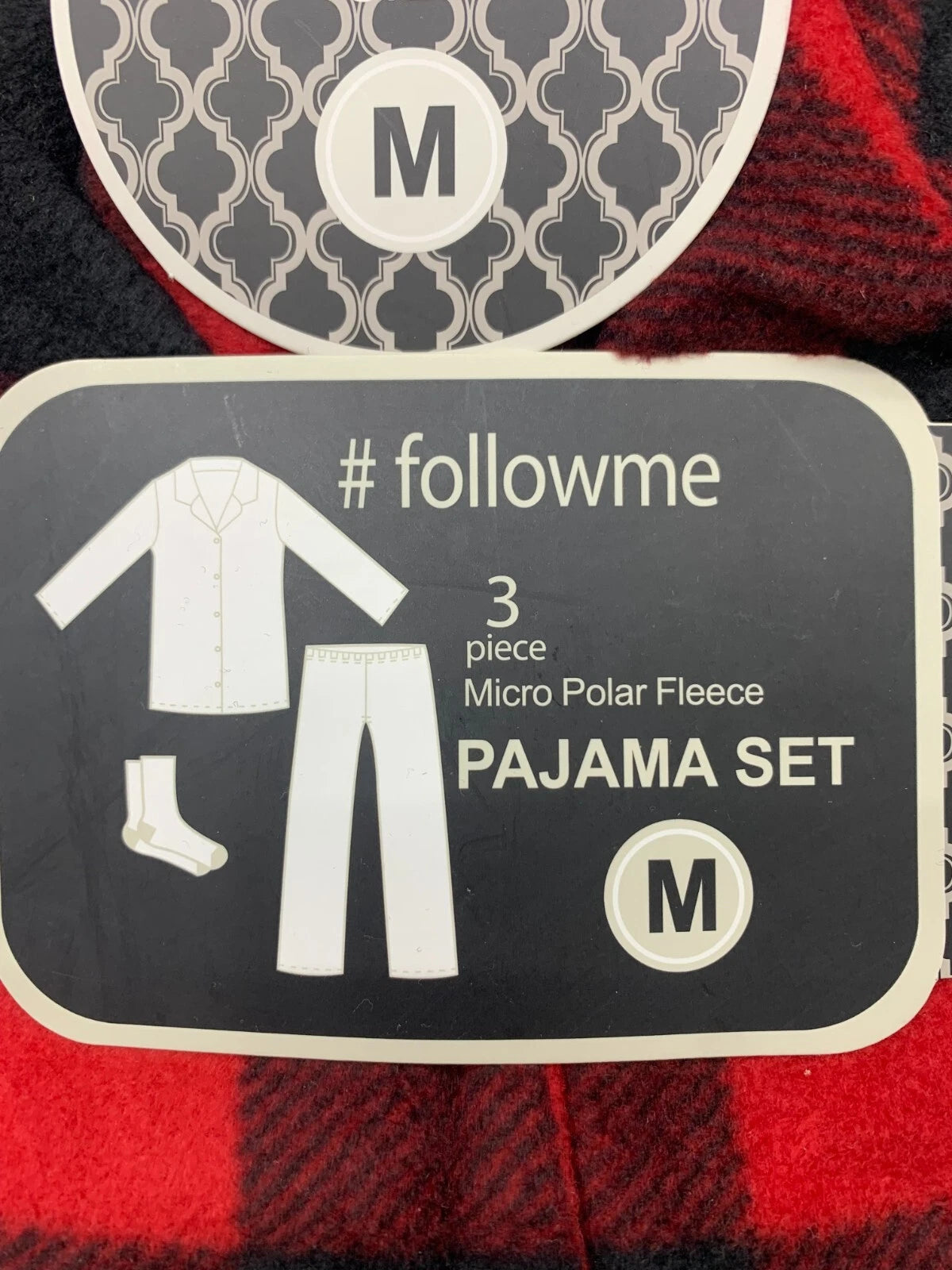 Follow Me mens 3 Piece Red Black Plaid Pajama Set Size Medium