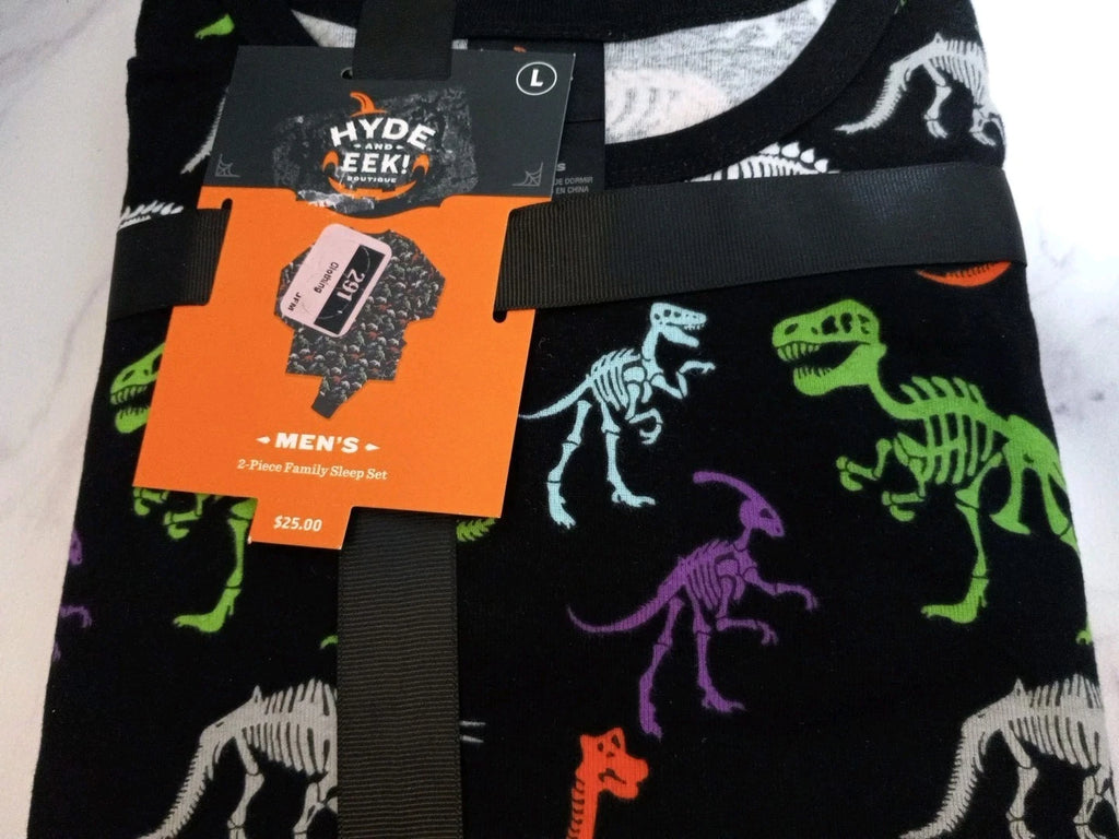 Hyde & Eek Men's 2 Piece Sleep Set Halloween Black With Dinosaurs Size Large NWT