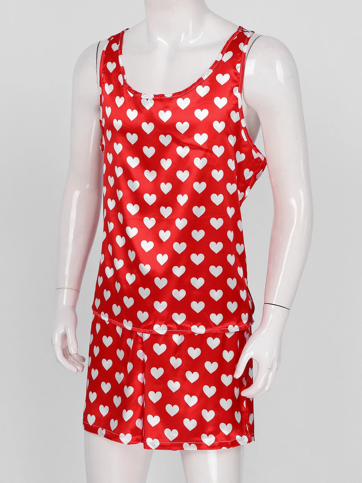 Mens Satin Pajamas Set Sleeveless Tank Top with Shorts Sleepwear Nightwear