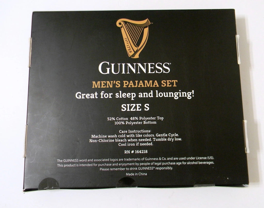 Guinness Men’s Pajama Set w Bottle Opener Grey Long Sleeve Top Black Pants Sz S