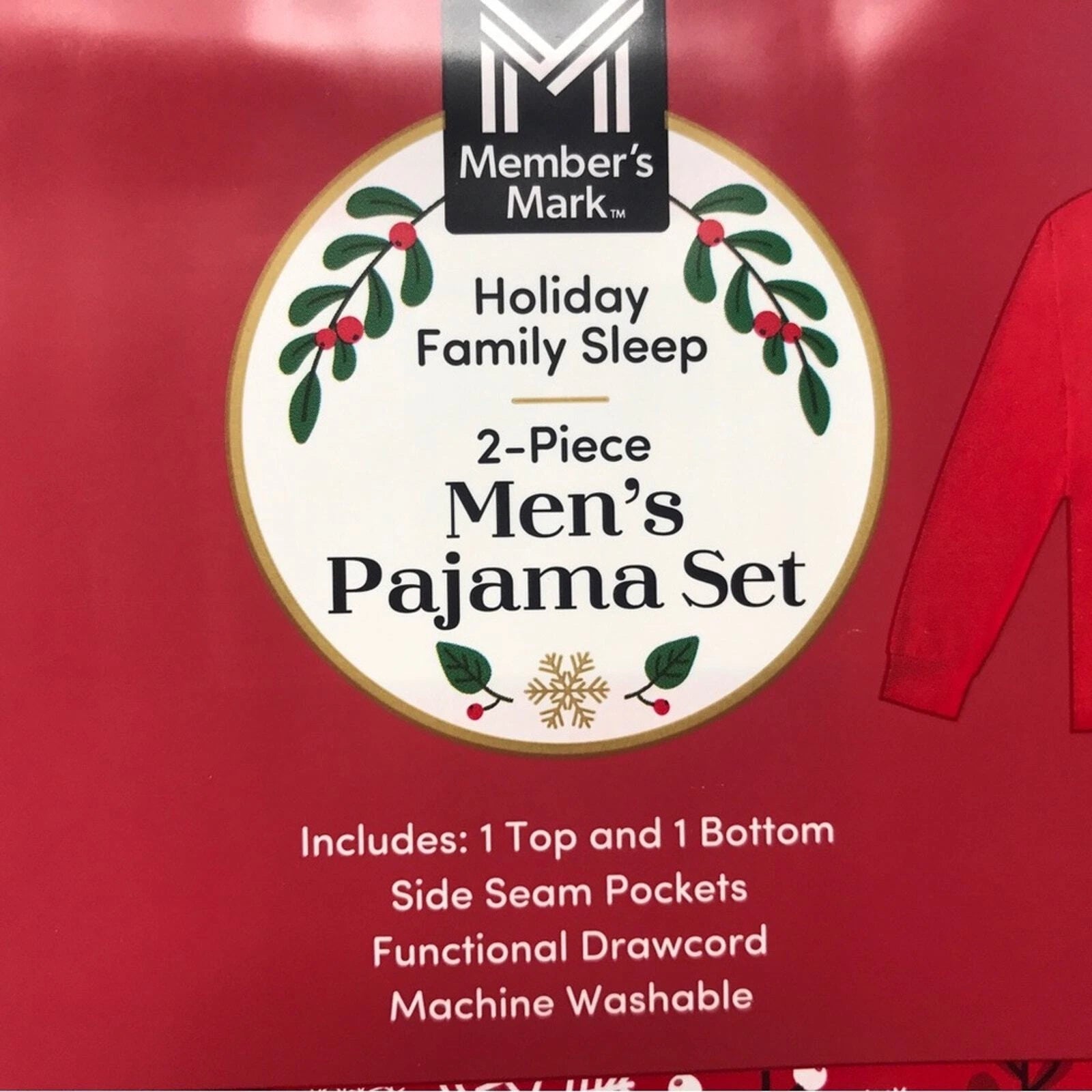 Member's Mark 2 Piece Let It Snow Pajama Set, Men's Size L - Red/Multi
